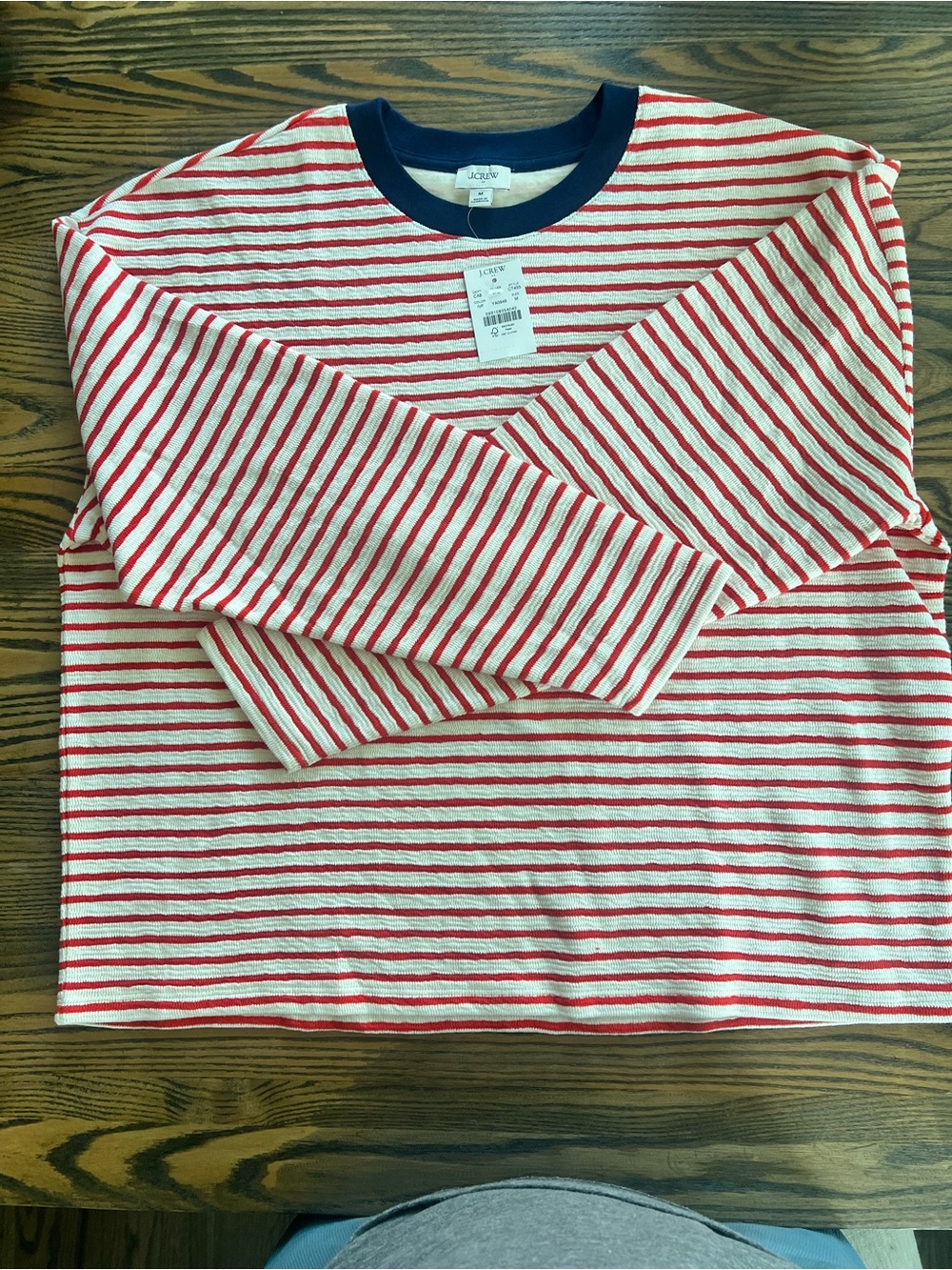 J.Crew Red and White Striped Crewneck Sweater with Navy Trim - Picture 2 of 5
